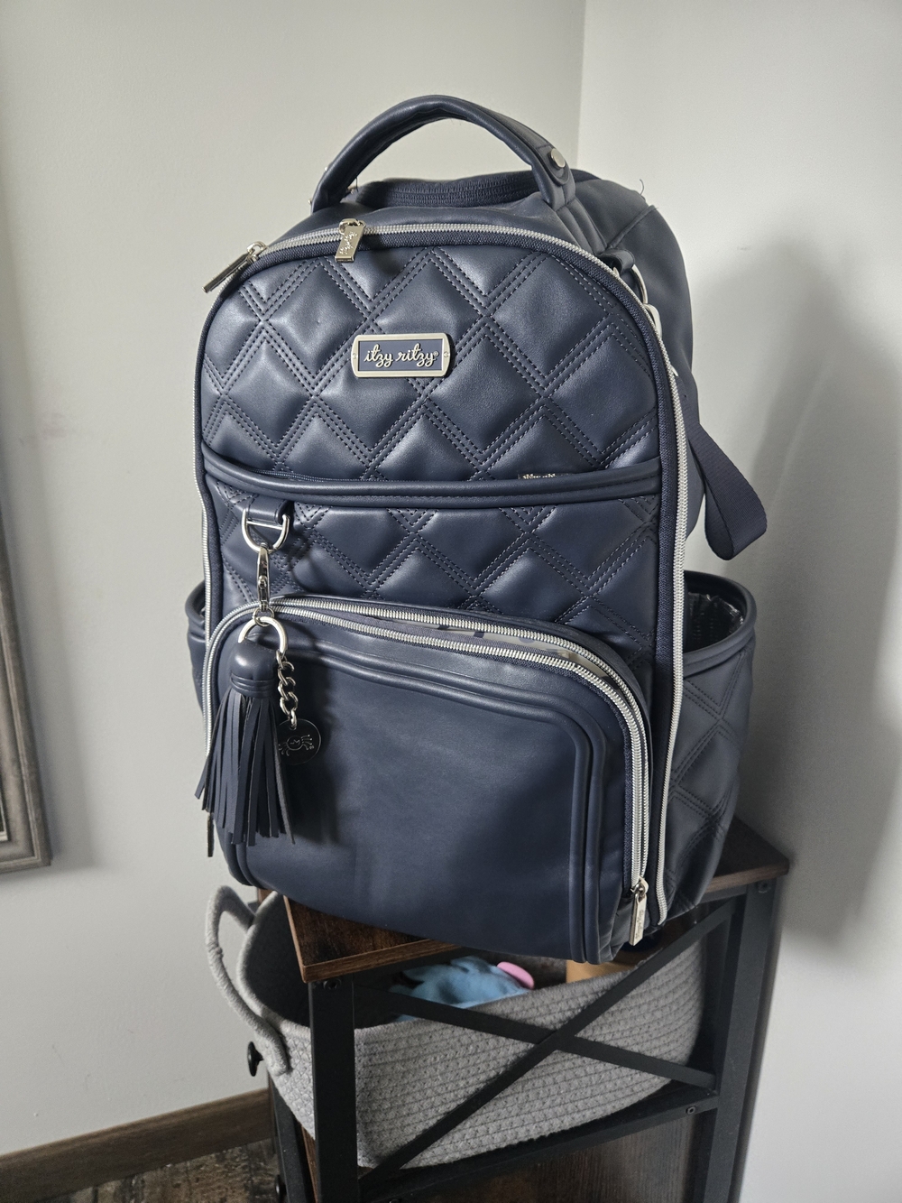 Itzy Ritzy Navy Quilted Diaper Backpack with Tassel